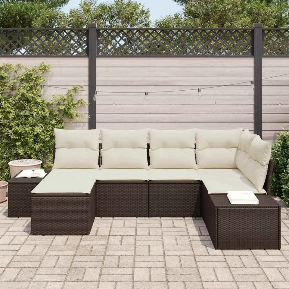 vidaXL Tuin Sofa Set 6 st Bruin en Crème poly rattan, foto 3