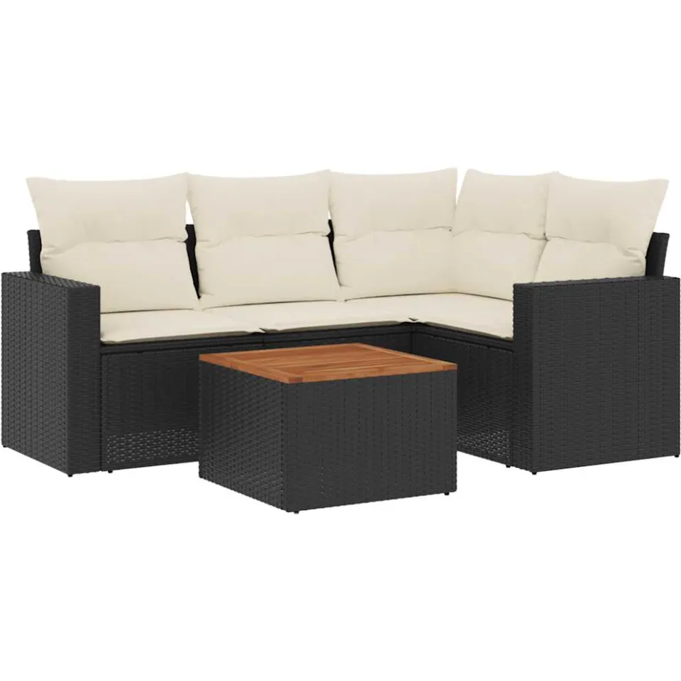 vidaXL 5-delige Loungeset met kussens poly rattan zwart, foto 3