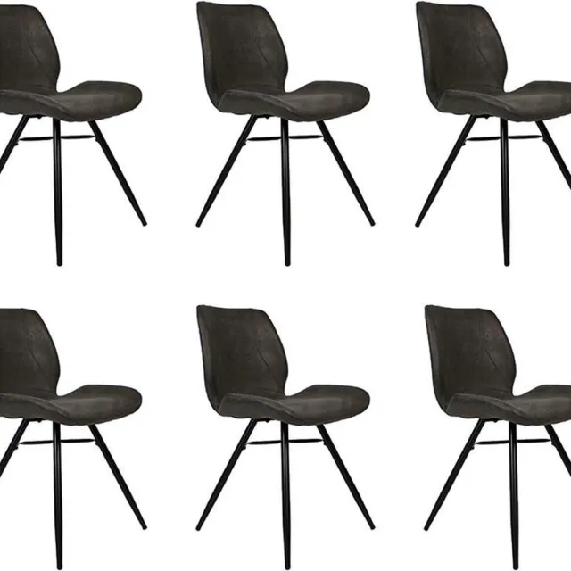 Bronx71 Industriële eetkamerstoel Barrel antraciet eco leer - Eetkamerstoelen set van 6 - stoel