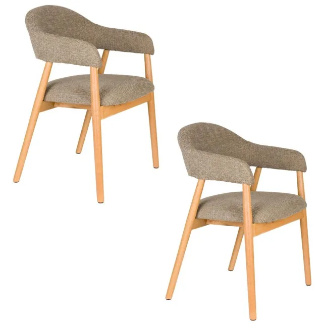 White Label Living Eetkamerstoel Indy naturel - Set 2 - zitting stof bruin- poten eikenhout