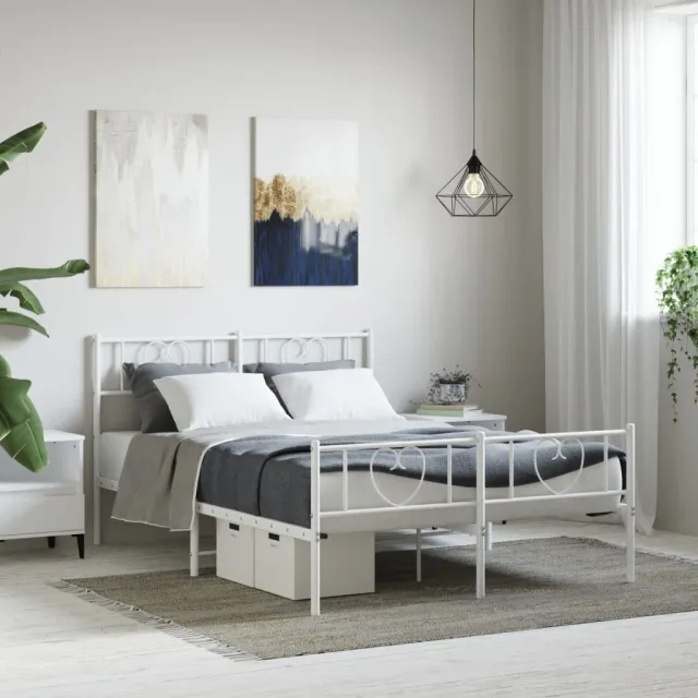 vidaXL Bedframe met hoofd- en voeteneinde metaal wit 120 x 190 cm
