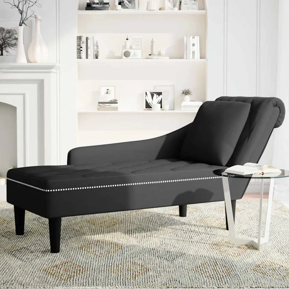 vidaXL Chaise longue met kussen en rechterarmleuning fluweel zwart, foto 3