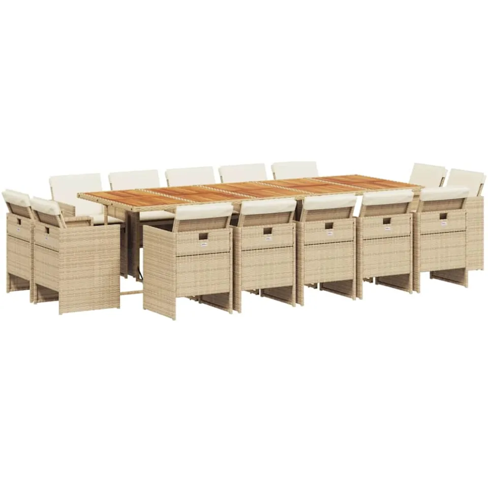 vidaXL 15-delige Tuinset met kussens poly rattan beige, foto 4