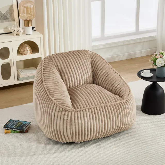 COVREO Zitzakstoel camel brown stof - met rugleuning - traagschuim vulling - voor woonkamer en slaapkamer Camel+Brown