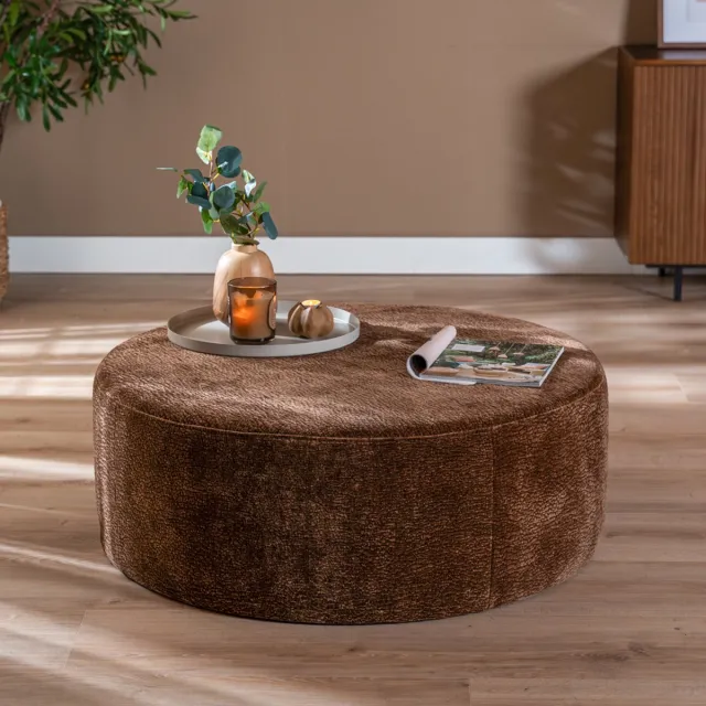 Bronx71 Poef Chloe rond chenille chocolate brown ø100 cm Bruin