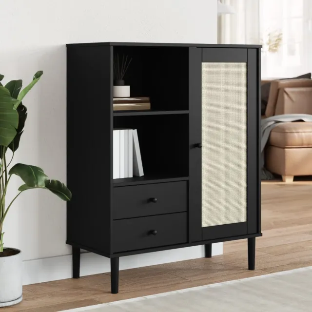 vidaXL Hoge kast SENJA rattan-look 90x40x112 cm grenenhout zwart, foto 2