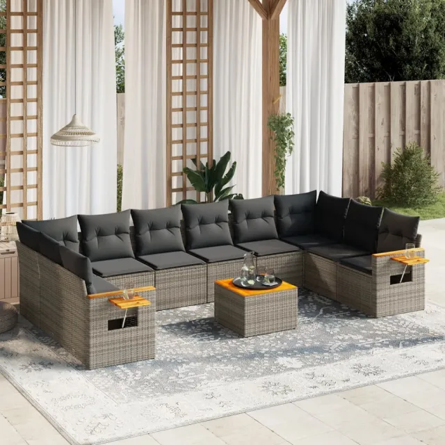 vidaXL 11-delige Loungeset met kussens poly rattan grijs, foto 2