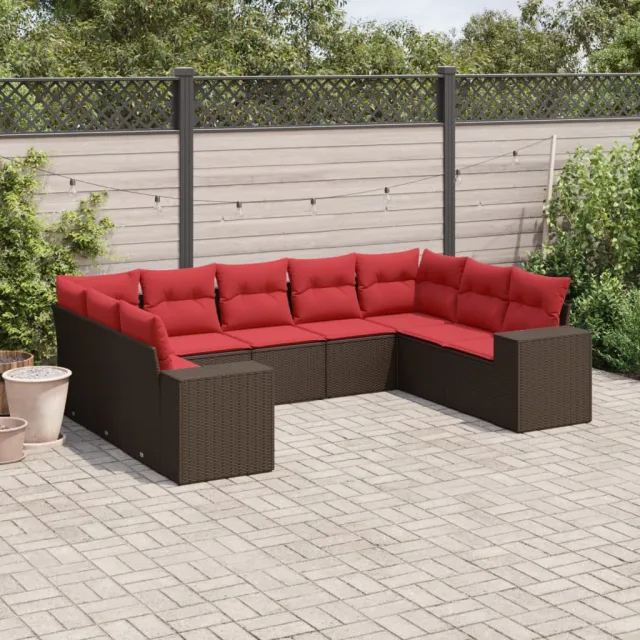 vidaXL 9-delige tuinbankset met kussens, bruin polyrotan, foto 2