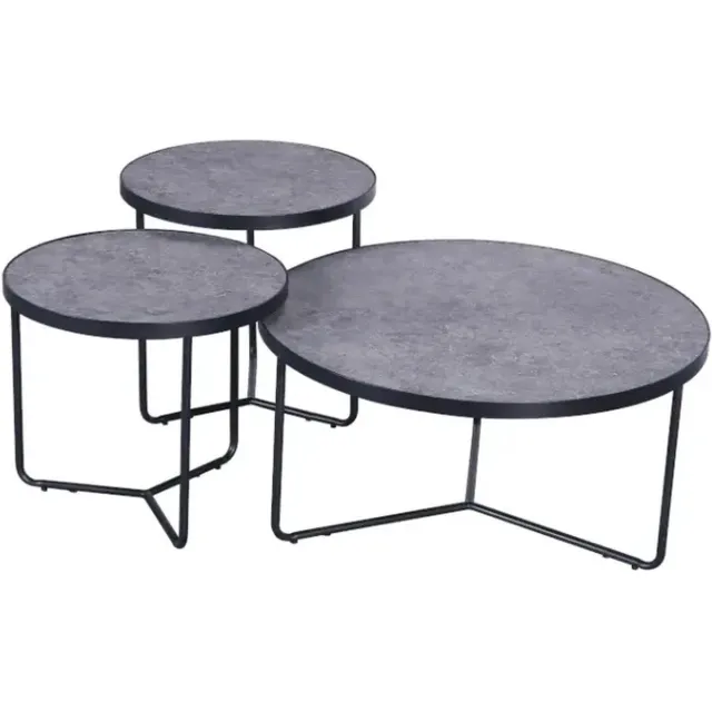poldimar salontafel ronda- 3 delig set- bijzettafels- grijs/zwart
