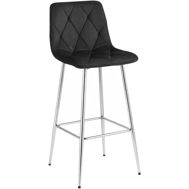Oskar Barkruk NADO – Zwart Velvet / Fluweel – Gestoffeerde Barstoel met Rugleuning en Voetsteun – Chroomkleurige Metalen Poten – Modern Design – Voor Keukeneiland, Keuken, Bartafel en Thuisbar