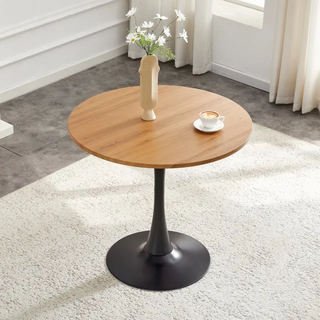 MODFU Ronde Eettafel - Tulpenvoet - Modern - MDF En Metaal - Houtlook - Ø80 Cm Houtkleur