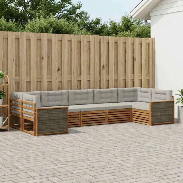 vidaXL Buiten bankenset 7 st 7-zits Naturel en lichtgrijs