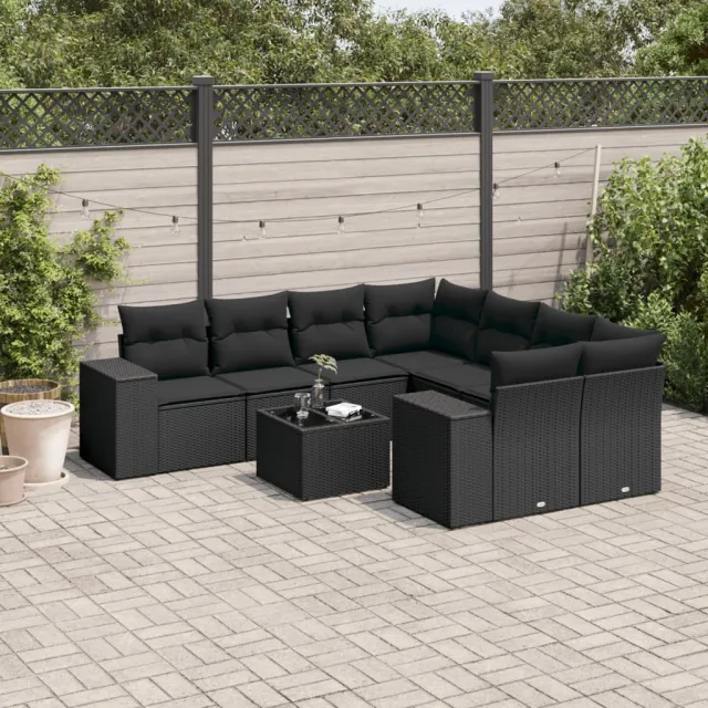 vidaXL 9-delige Loungeset met kussens poly rattan zwart, foto 2