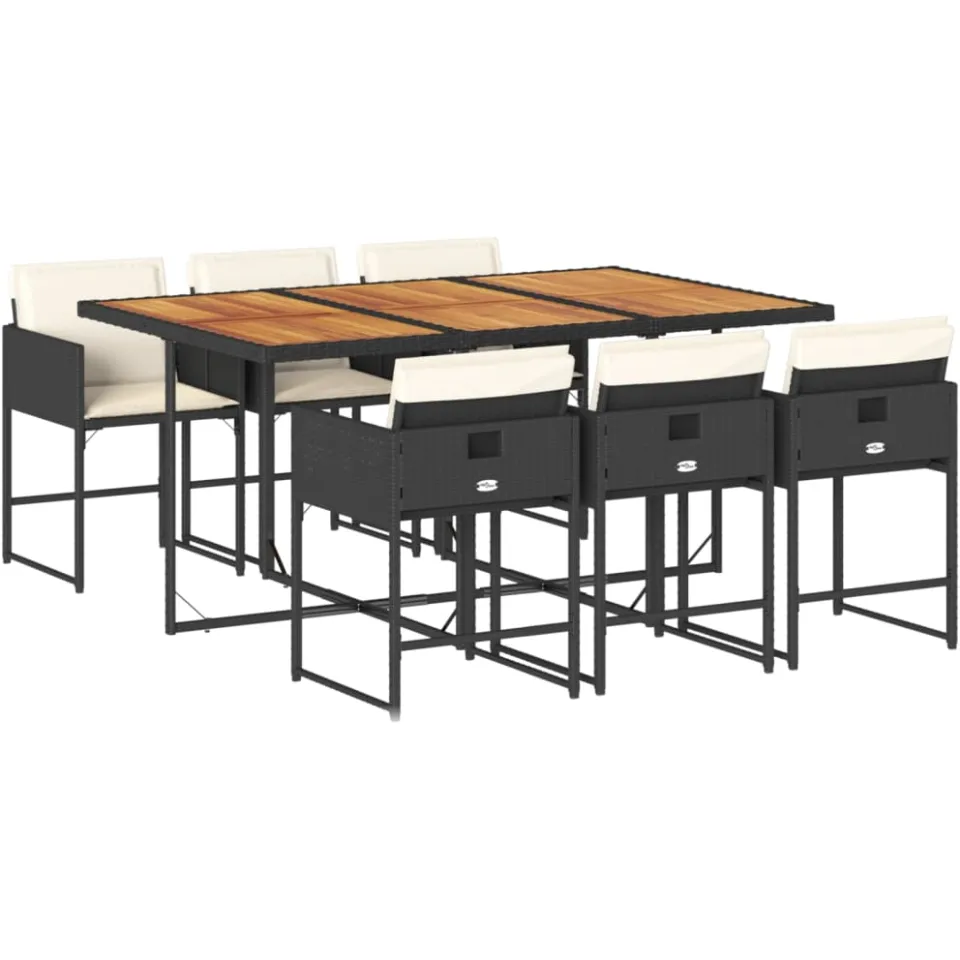 vidaXL 7-delige Tuinset met kussens poly rattan zwart, foto 3