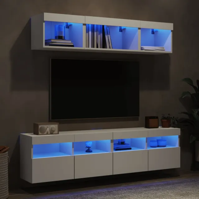 vidaXL 5-delige Tv-wandmeubelset met LED-verlichting bewerkt hout wit, foto 2