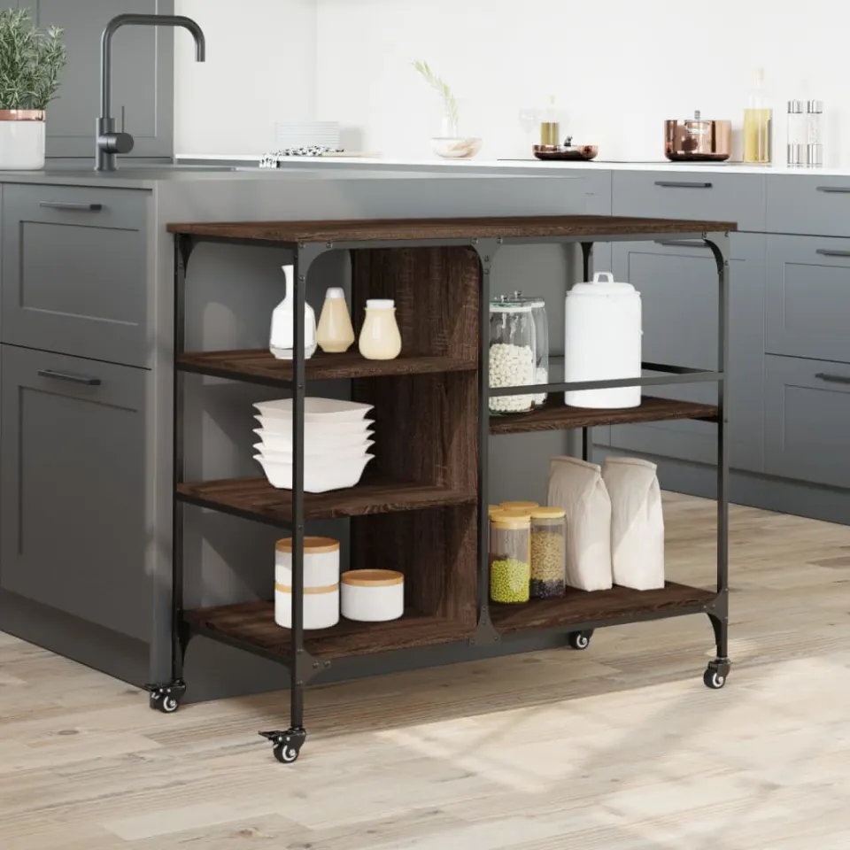 vidaXL Keukentrolley 100x45x89,5 cm bewerkt hout bruin eikenkleurig, foto 4