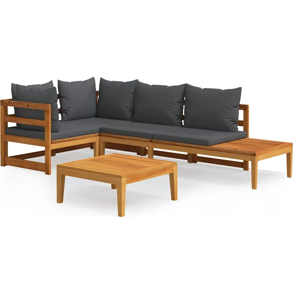 vidaXL 4-delige Loungeset met donkergrijze kussens acaciahout grijs, foto 4