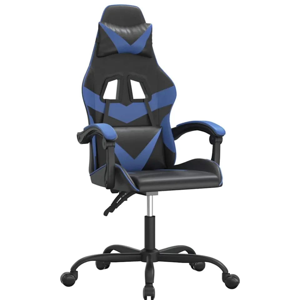 vidaXL Gamestoel draaibaar kunstleer zwart en blauw, foto 3