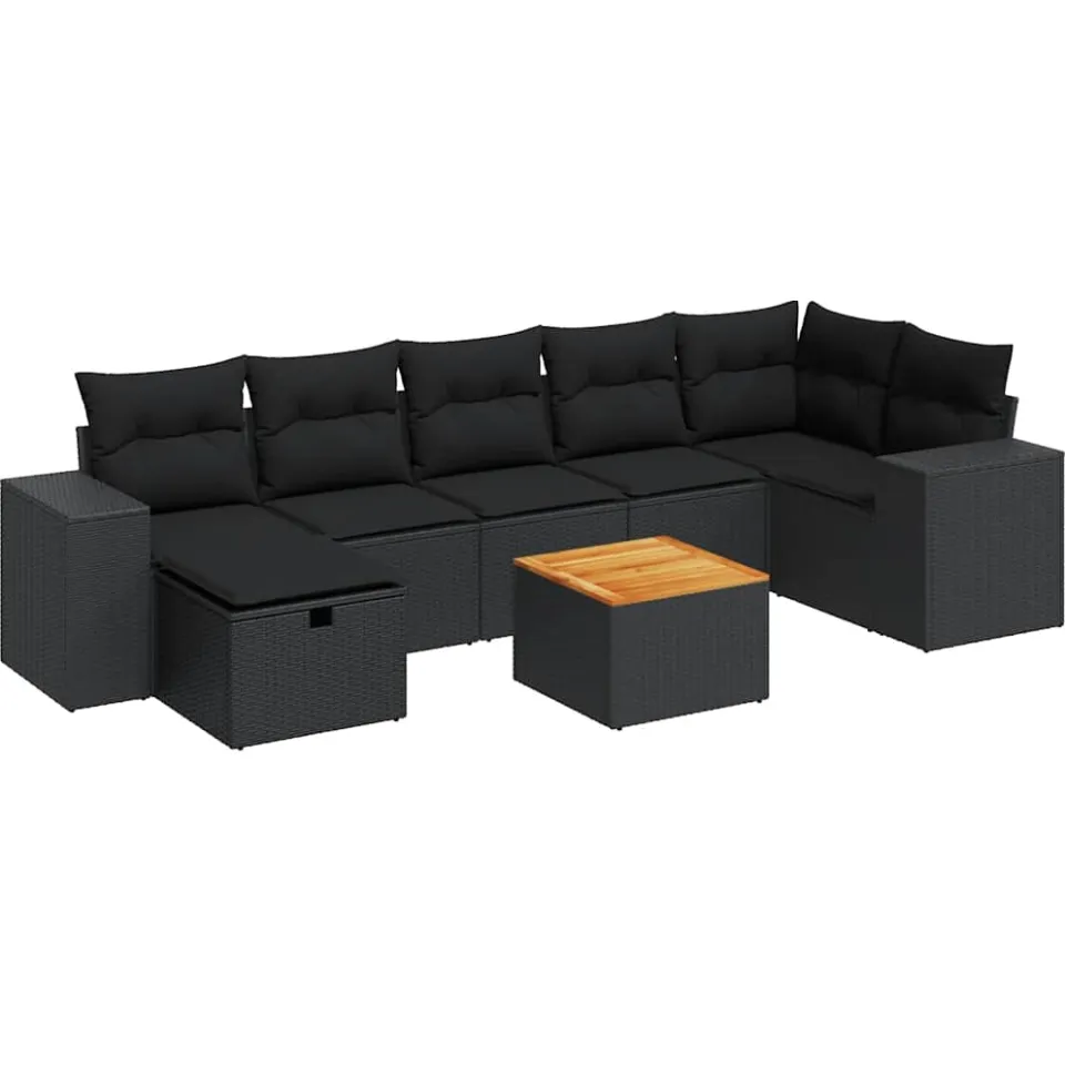 vidaXL 8-delige Loungeset met kussens poly rattan zwart, foto 3