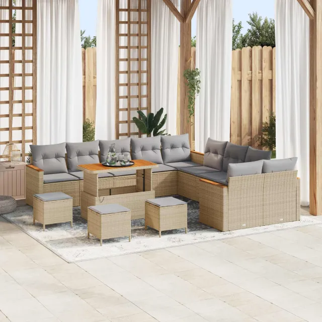 vidaXL Tuinbankenset 14 st Beige poly rattan, foto 2