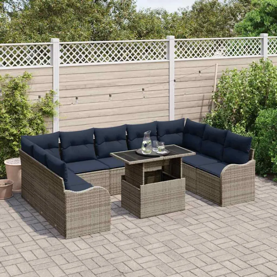 vidaXL Tuin Sofa Set 10 st Grijs Poly riet, foto 3