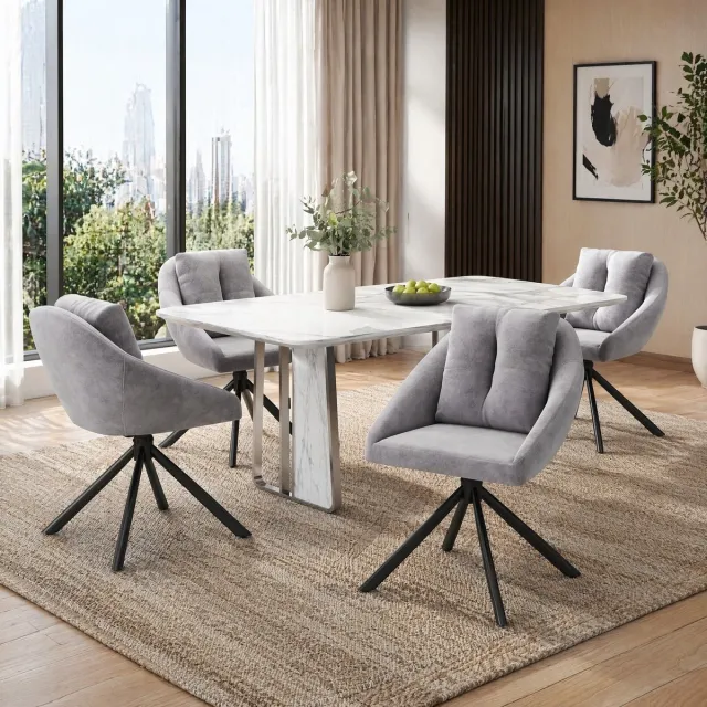 Wishdor Eetkamerstoel set van 4 - Draaibaar - Met armleuningen - Ergonomisch - Moderne stijl - Woonkamer eetkamer kantoor - Velvet - Grijs - 59 x 65 x 79 cm