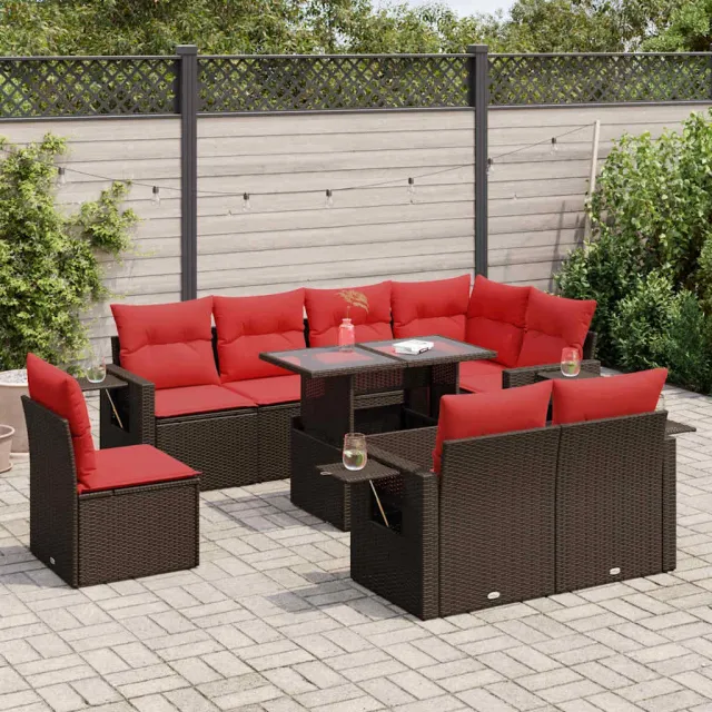 vidaXL 9-delige Loungeset met kussens poly rattan acacia bruin, foto 2
