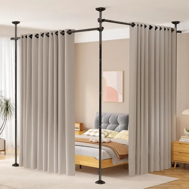 Famanu Ruimteverdeler paraventframe zonder gordijn, vrijstaand scheidingswand scherm voor woonkamer, slaapkamer of kantoor, zwart, 227-312 cm (H), 71-290 cm (B