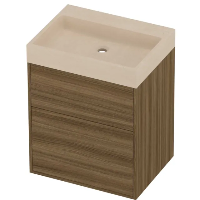 Proline Evoli Badmeubelset Hardsteen Loft 2 Laden 60x46x75 cm Sand Stone Caramel Walnut Houtlook