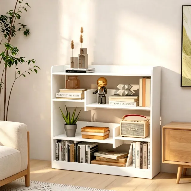 COVREO Boekenkast 90x24x91 cm wit, spaanplaat, 4 vakken voor opbergruimte