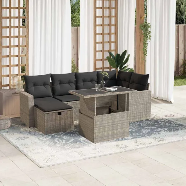 vidaXL 7-delige Loungeset met kussens poly rattan lichtgrijs grijs, foto 2