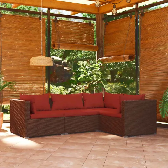 vidaXL 4-delige Loungeset met kussens poly rattan bruin, foto 2