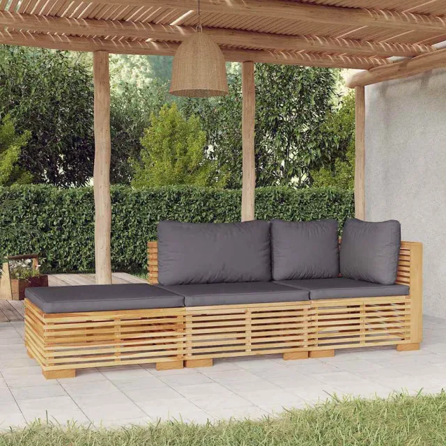 vidaXL 3-delige Loungeset met kussens massief teakhout bruin, foto 2