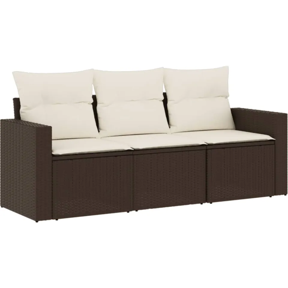 vidaXL 3-delige Loungeset met kussens poly rattan bruin, foto 3
