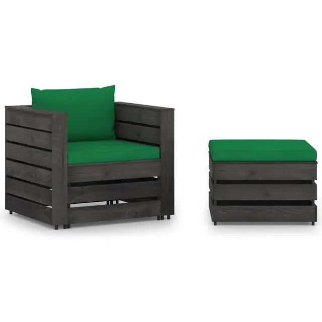 vidaXL 2-delige Loungeset met kussens grijs geïmpregneerd hout Groen