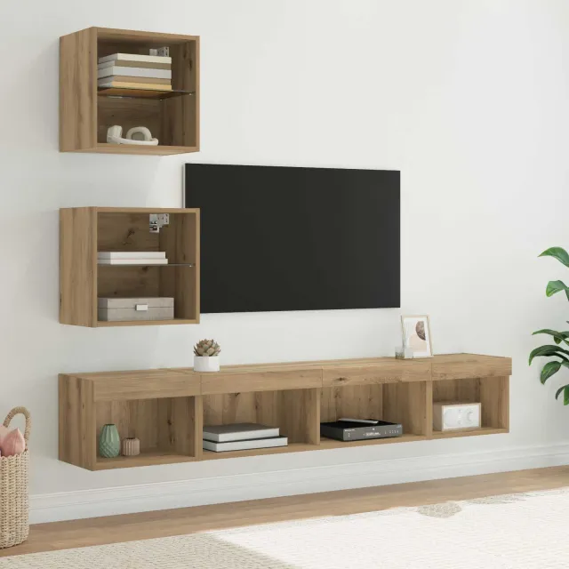 vidaXL TV Wand Eenheden met LED 5 st 100 x 30 x 30 cm Artisan Eiken
