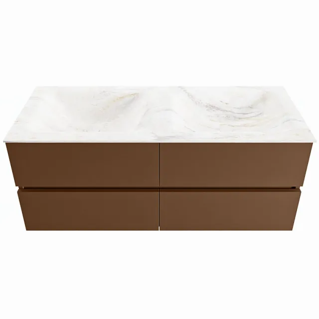 Mondiaz VICA-DLUX 120cm badmeubel onderkast Rust 4 lades. Inbouw wastafel CLOUD dubbel zonder kraangat, kleur Ostra.