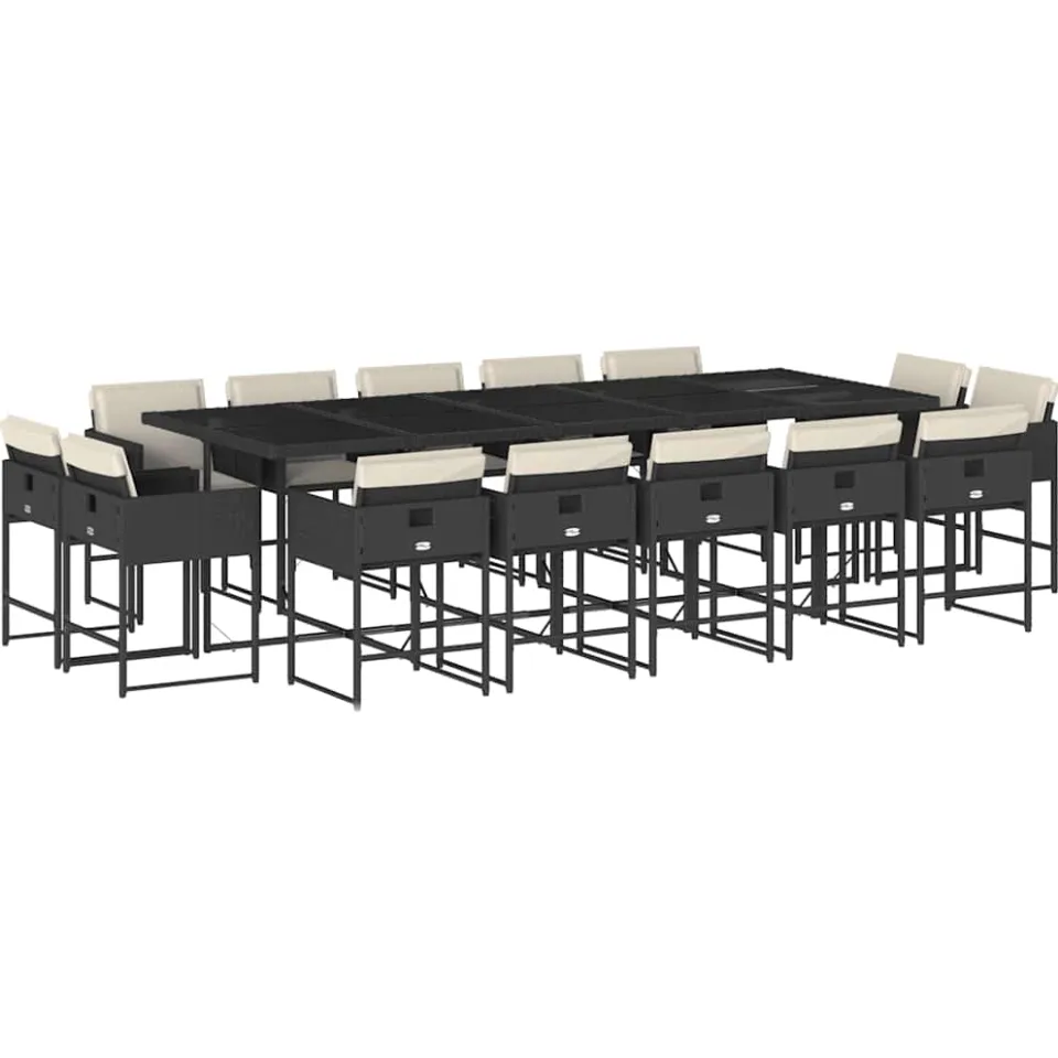 vidaXL 15-delige Tuinset met kussens poly rattan zwart
