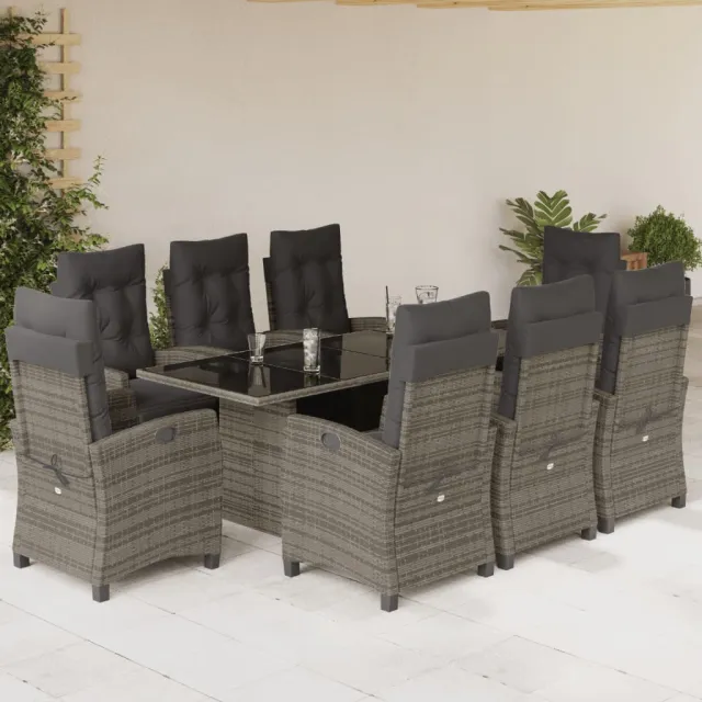 vidaXL 9-delige Tuinset met kussens poly rattan grijs, foto 2