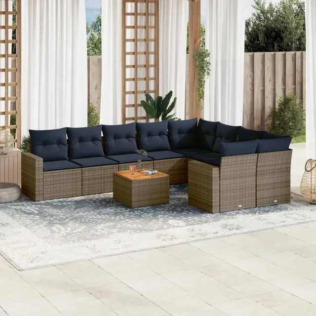 vidaXL 10-delige Loungeset met kussens poly rattan grijs, foto 2