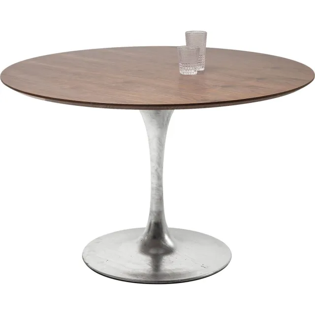 Kare Design SALE - Invitation Ronde Eettafel Ø120x76 - Tafelblad Walnoot - Trompetvoet Verzinkt Bruin