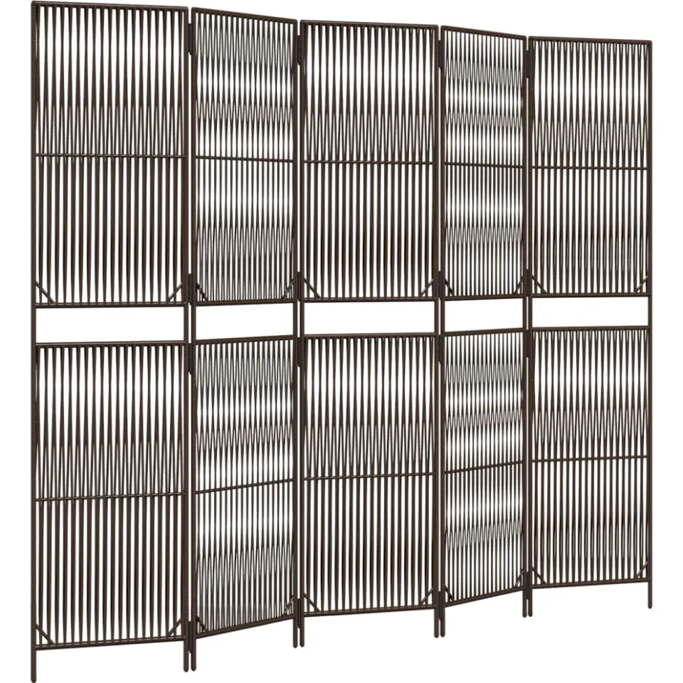 vidaXL Kamerscherm 5 panelen poly rattan bruin