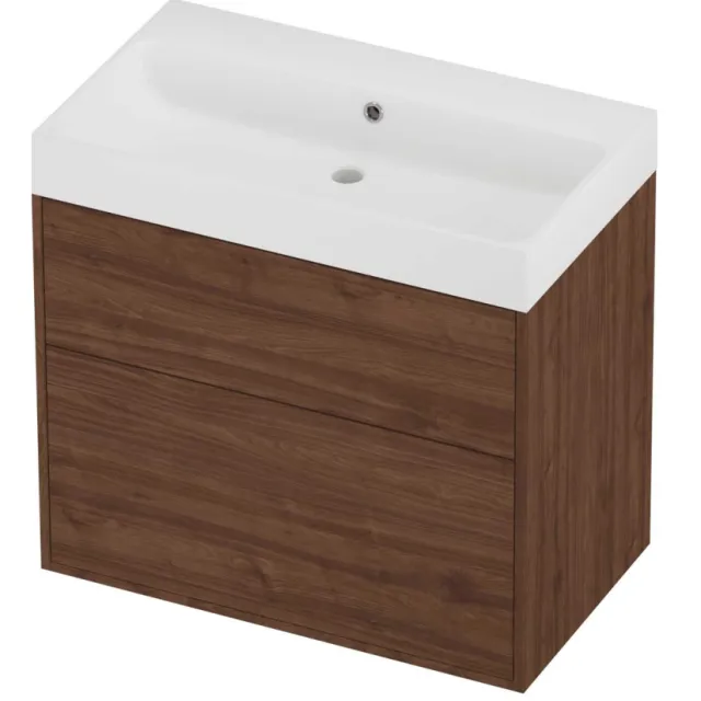 Proline Podium Badmeubelset Polystone Loft 2 Laden 80x46x75 cm Mat White Indian Walnut Houtlook