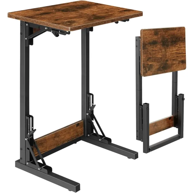 Unyqoos ® Multifunctionele C-vormige Bijzettafel voor Woonkamer en Slaapkamer, Opvouwbaar en Draagbaar Design bruin