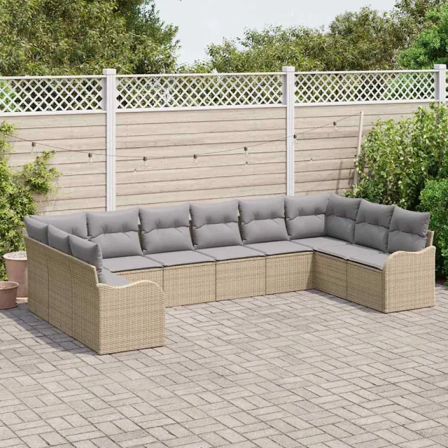 vidaXL Tuin Sofa Set 10 st beige en lichtgrijs poly rattan, foto 2