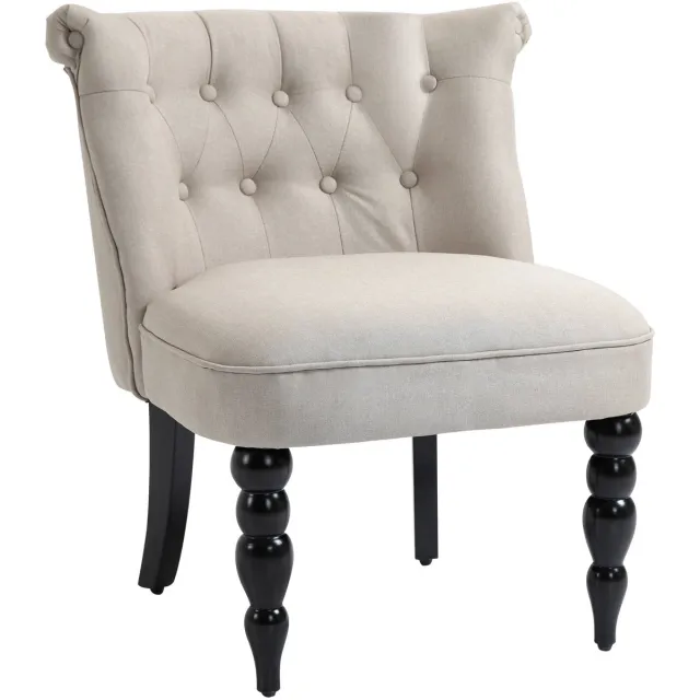 Merax Relaxstoel Beige - Loungestoel met Armleuningen - Linnen Bekleding - Houten Frame Zwart - Retro Fauteuil voor Woonkamer of Eetkamer