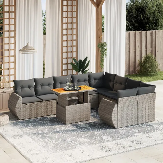 vidaXL 10-delige Loungeset met kussens poly rattan grijs, foto 2