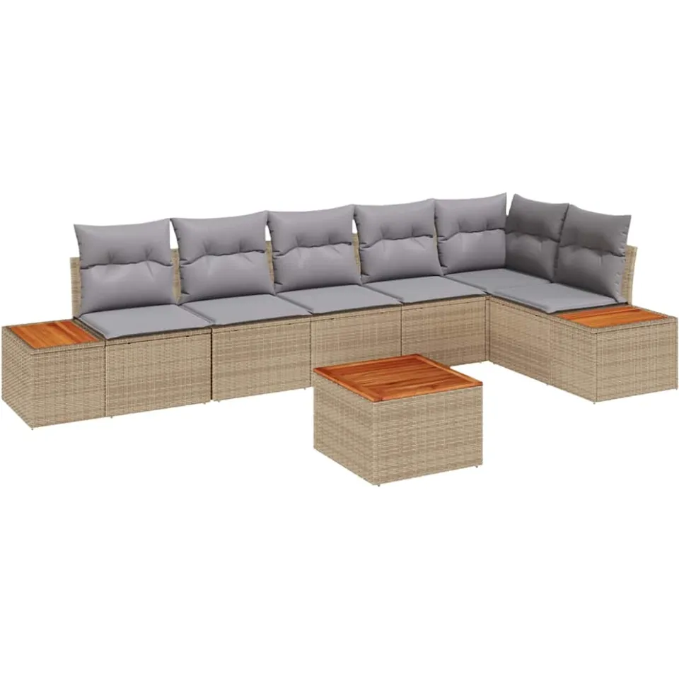 vidaXL Tuinbankenset 7 st Beige Poly riet