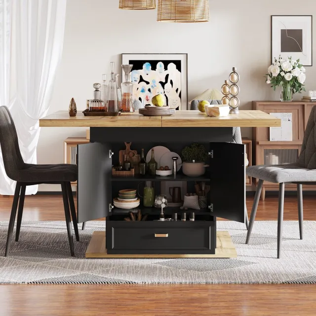 MODFU Uitschuifbare Eettafel - Met Opbergruimte - Klassiek - Voor Keuken - MDF En Metaal - Naturel - 110-140 X 80 X 75 Cm Natuurlijk hout