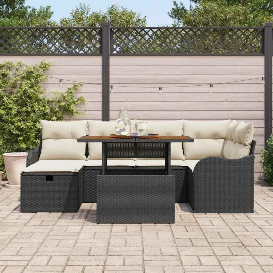 vidaXL Tuinbankenset 7 st Zwart poly rattan, foto 3